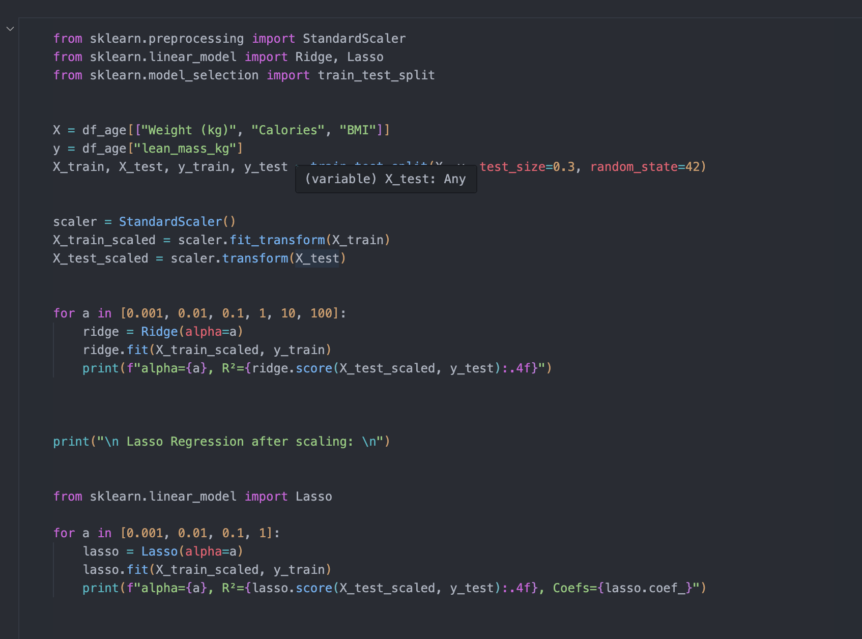 Ridge (scaled) and lasso Models 