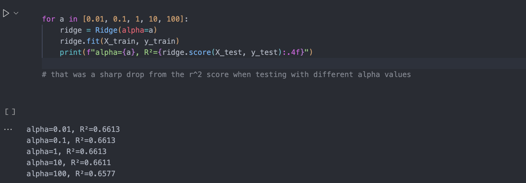 Ridge model without scaling
